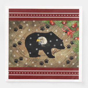 Christmas Black Bear Bald Eagle Wilderness Napkin