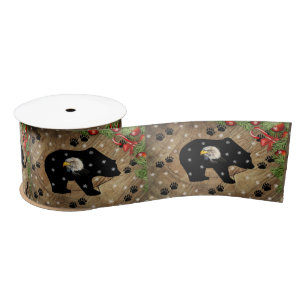 Christmas Black Bear Bald Eagle Wilderness  Satin Ribbon