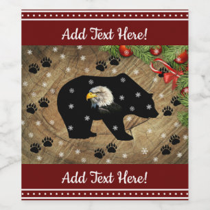 Christmas Black Bear Bald Eagle Wilderness  Wine Label