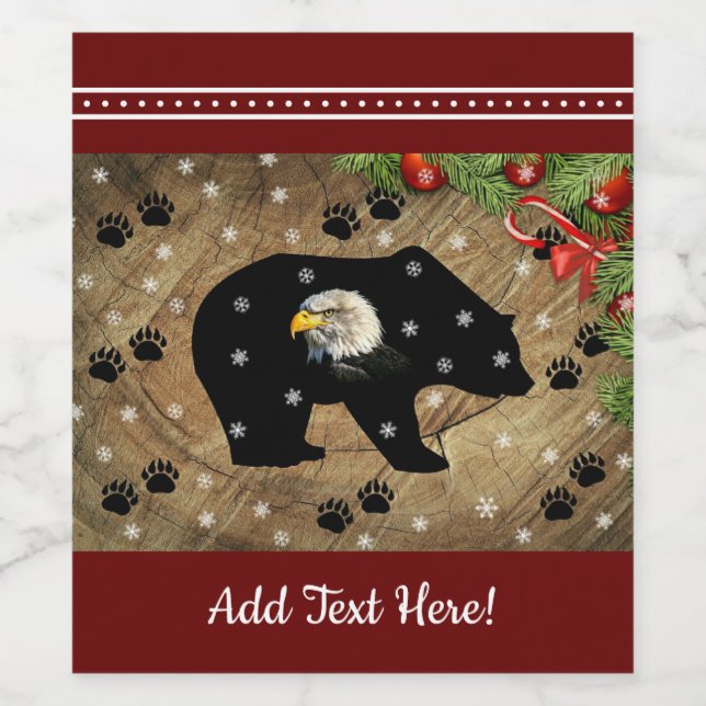 Christmas Black Bear Bald Eagle Wilderness  Wine Label (Single Label)