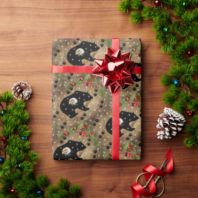 Christmas Black Bear Bald Eagle Wilderness  Wrapping Paper (Holiday Gift)