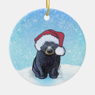 Christmas Black Bear Cub Ceramic Ornament