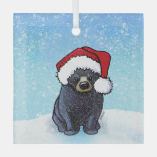 Christmas Black Bear Cub Glass Ornament