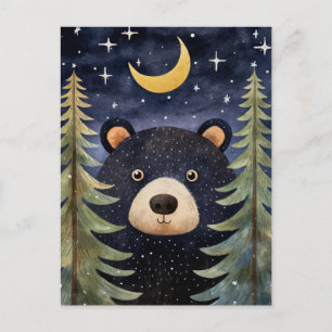 Christmas Black Bear  Night Moon Message Holiday Postcard
