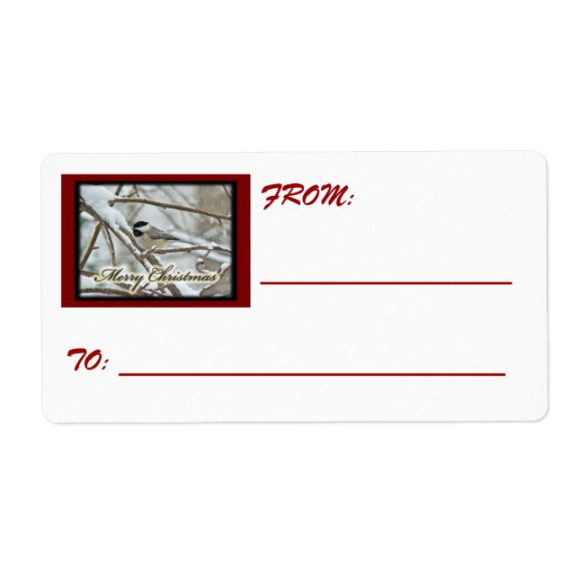 Christmas Black Capped Chickadee Gift Label (Front)