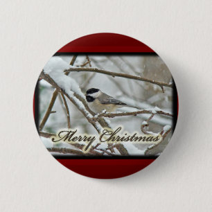 Christmas Black Capped Chickadee in Snow 2 Inch Round Button