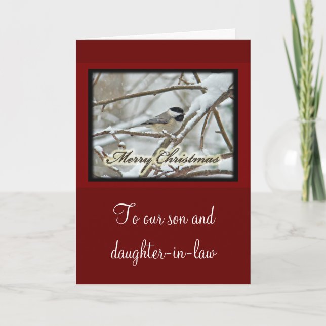 Christmas Black Capped Chickadee in Snow Holiday Card (Front)