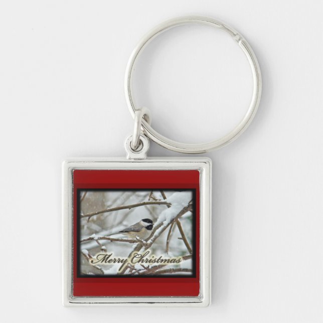 Christmas Black Capped Chickadee in Snow Keychain (Front)