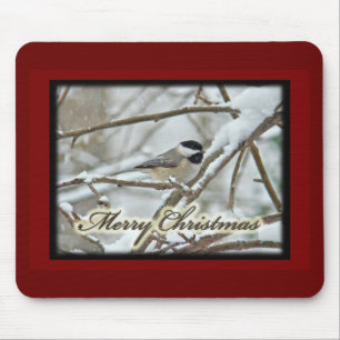 Christmas Black Capped Chickadee in Snow Mouse Pad