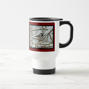 Christmas Black Capped Chickadee in Snow Travel Mug