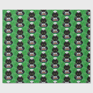 Christmas Black Cat Art Painting Wrapping Paper
