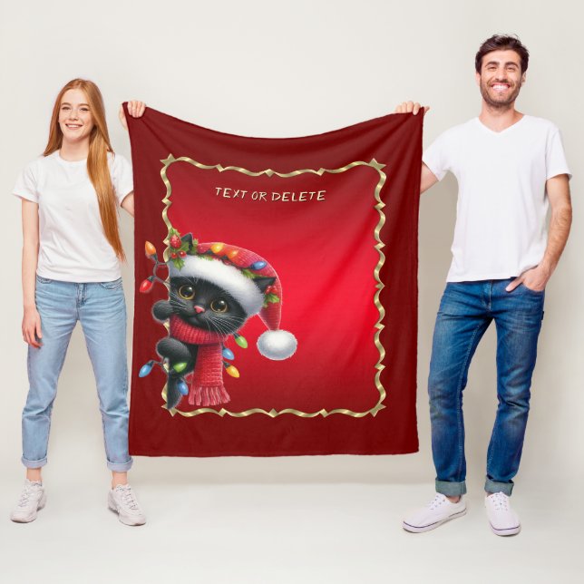 Christmas Black Cat Fleece Blanket (In Situ)