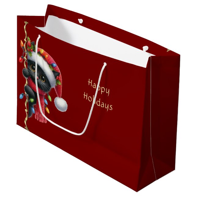 Christmas Black Cat Holiday Gift Bag (Front Angled)