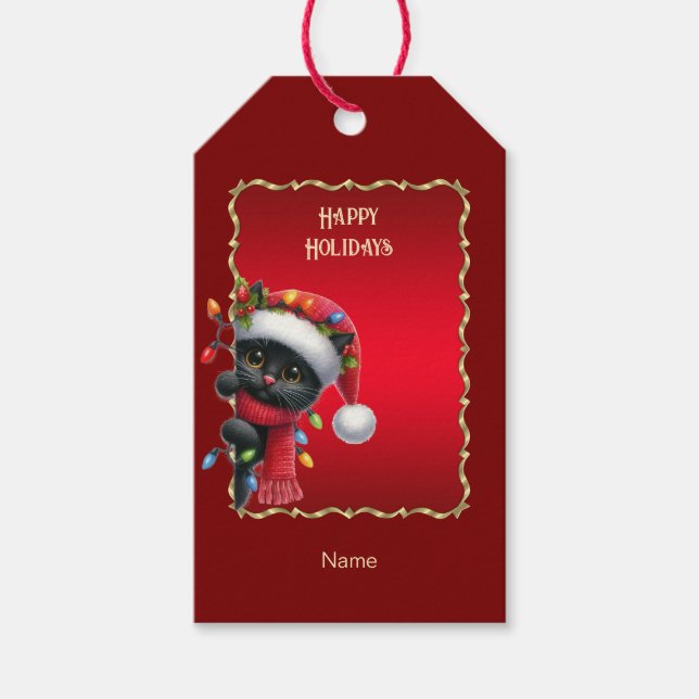 Christmas Black Cat Holiday Gift Tag (Front)