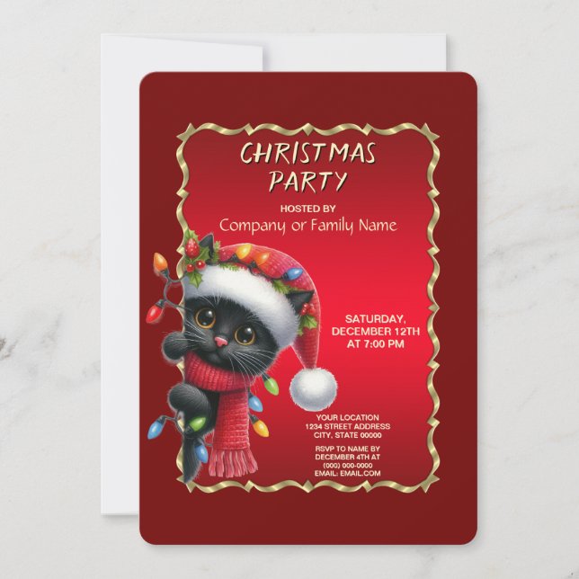 Christmas Black Cat Holiday Party Invitation (Front)