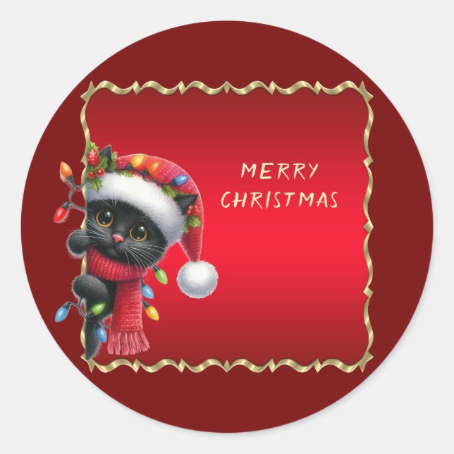 Christmas Black Cat Holiday Sticker (Front)