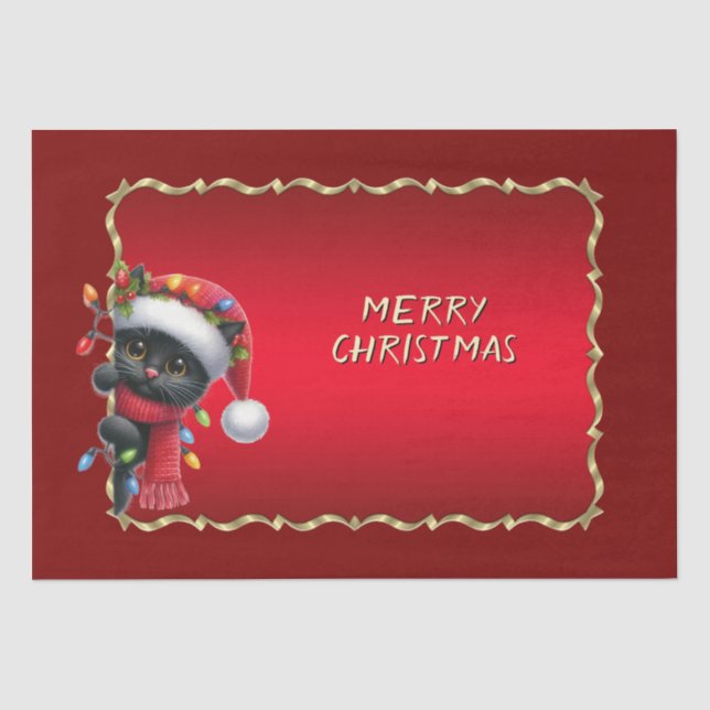 Christmas Black Cat Holiday Tissue Paper (Front)
