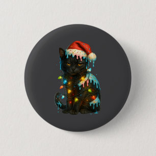 Christmas Black Cat Ice Cream Drip Santa Hat Cute 2 Inch Round Button