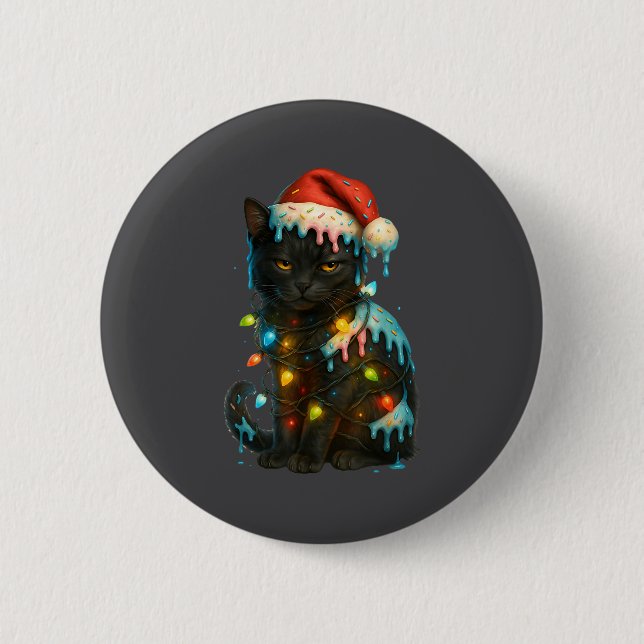 Christmas Black Cat Ice Cream Drip Santa Hat Cute  2 Inch Round Button (Front)