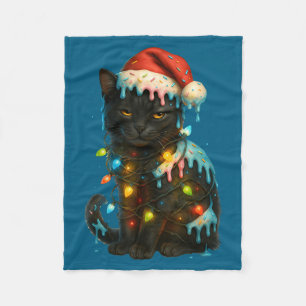 Christmas Black Cat Ice Cream Drip Santa Hat Cute  Fleece Blanket