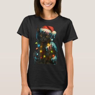Christmas Black Cat Ice Cream Drip Santa Hat Cute  T-Shirt