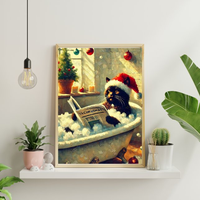 Christmas Black Cat in Bathtub Poster (Creator Uploaded)