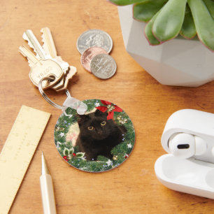 Christmas Black Cat Keychain