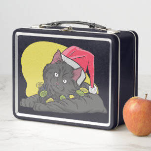 Christmas Black Cat Metal Lunch Box