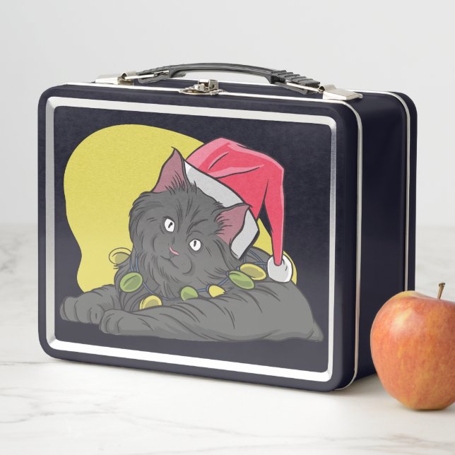 Christmas Black Cat Metal Lunch Box (In Situ)