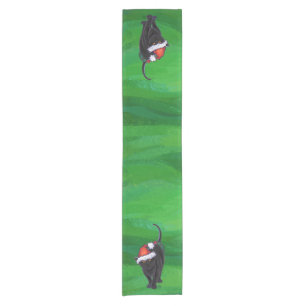 Christmas Black Cat on Green Short Table Runner
