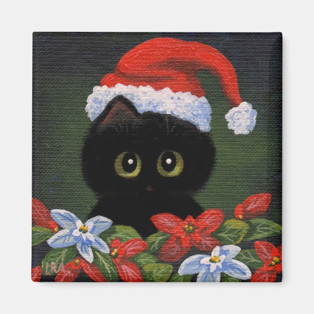 Christmas Black Cat Santa Claus Funny Creationarts Magnet (Front)