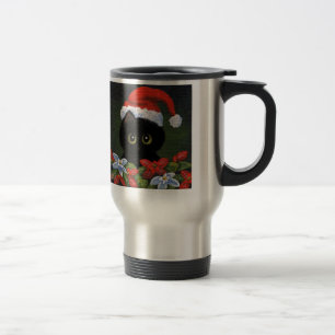 Christmas Black Cat Santa Claus Funny Creationarts Travel Mug