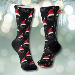Christmas Black Cat Santa Funny Socks