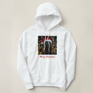 Christmas Black Cat - Santa Hat Personalized photo Hoodie