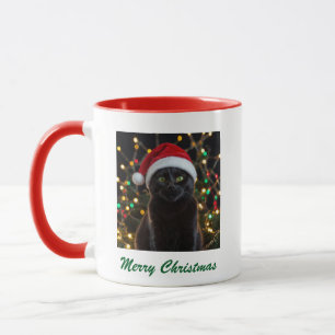 Christmas Black Cat - Santa Hat Personalized photo Mug
