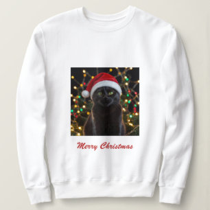 Christmas Black Cat - Santa Hat Personalized photo Sweatshirt