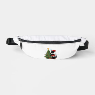 Christmas Black Cat Santa Hat Tree Mouse Fanny Pack