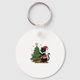 Christmas Black Cat Santa Hat Tree Mouse Keychain