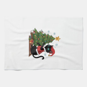 Christmas Black Cat Santa Hat Tree Mouse Kitchen Towel