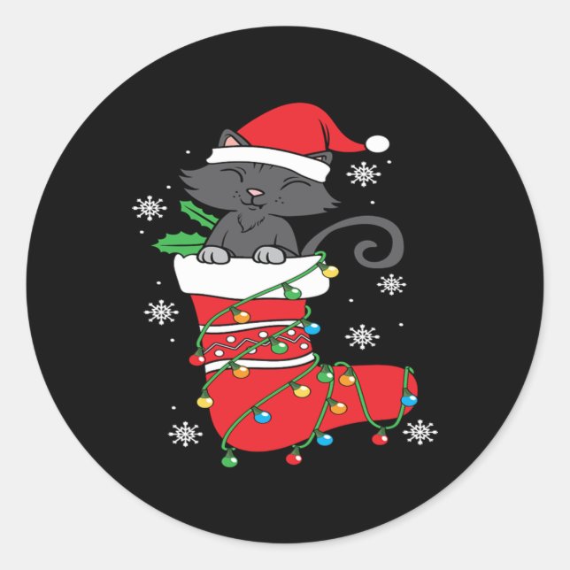 Christmas Black Cat Stockings Holiday Cool Gift Classic Round Sticker (Front)