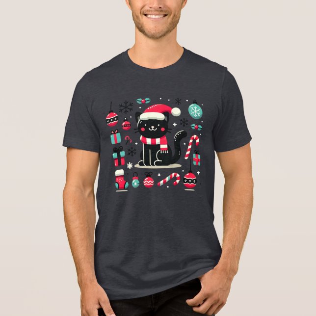 Christmas Black Cat Tri-Blend Shirt (Front)