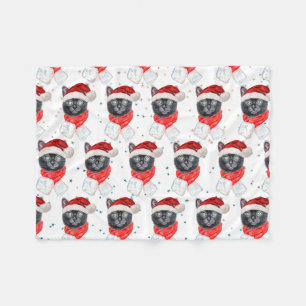 Christmas Black Cat with Red Scarf Fleece Blanket