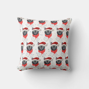 Christmas Black Cat with Red Scarf Throw Pillow