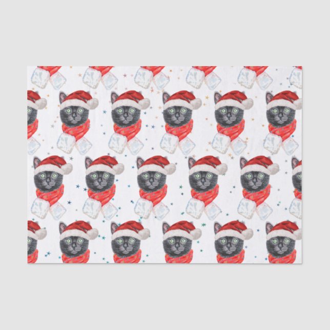 Christmas Black Cat with Red Scarf Tissue Paper (Front)