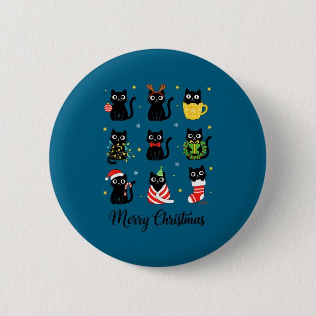 Christmas Black Cats Merry Christmas Cute Holiday  2 Inch Round Button (Front)