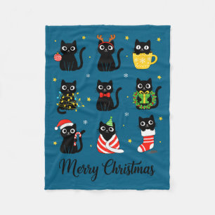 Christmas Black Cats Merry Christmas Cute Holiday  Fleece Blanket