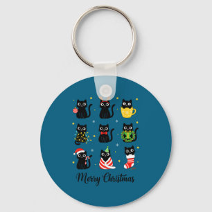 Christmas Black Cats Merry Christmas Cute Holiday  Keychain