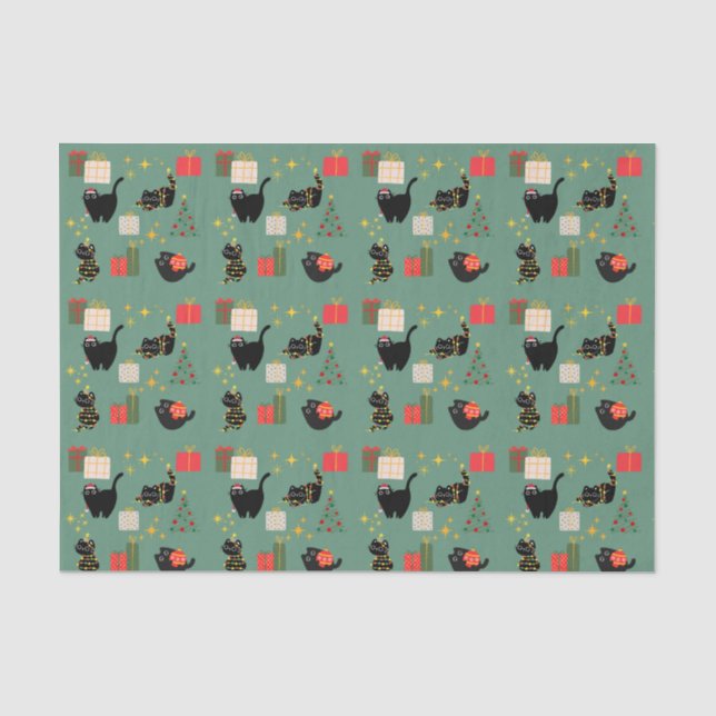 Christmas Black Cats Tissue Paper (Front)