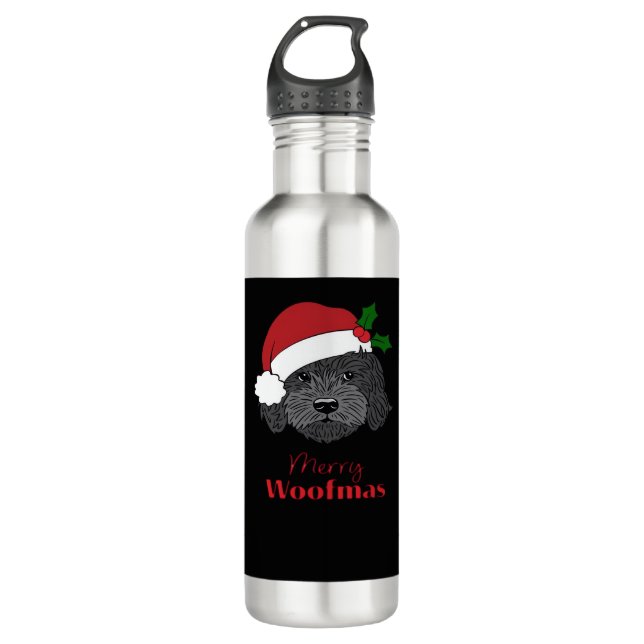 Christmas Black Cockapoo, Cavapoo, Cavoodle, Merry 710 Ml Water Bottle (Front)