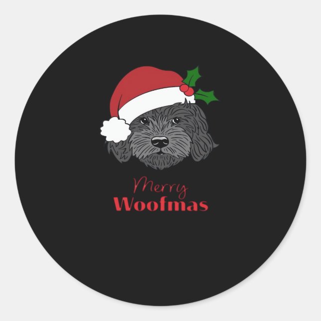 Christmas Black Cockapoo, Cavapoo, Cavoodle, Merry Classic Round Sticker (Front)